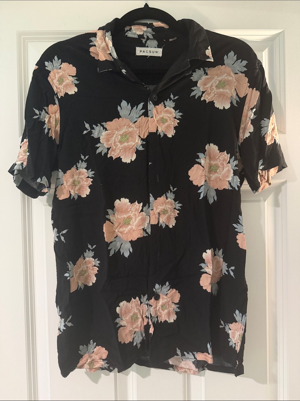 PacSun Black Button-Up Shirt with Peach Floral Print
